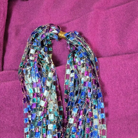 J Jill Purple Sweater Tunic Small Cotton Blend w Long Multicolor Fringed Scarf - Picture 7 of 14